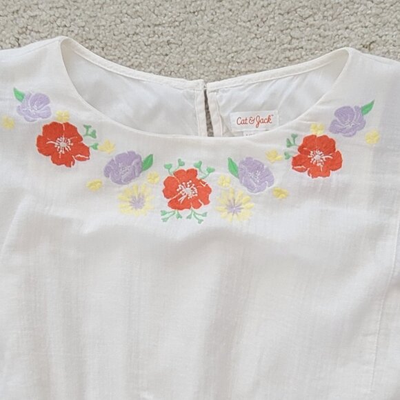 Cat & Jack Girls Boho Floral Embroidered 100% Cotton Tunic in Cream with Fringe - Picture 5 of 10